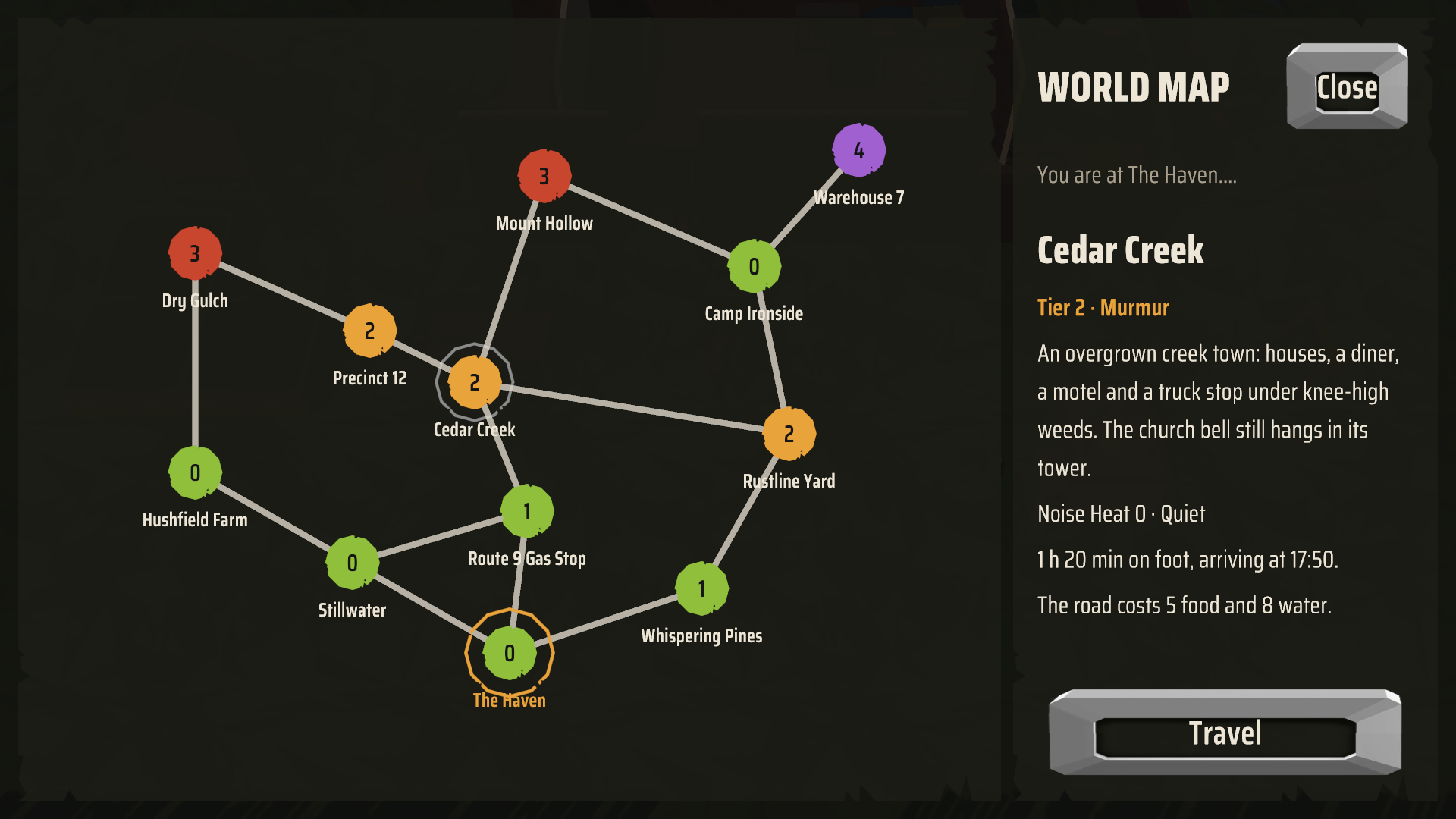 The world map: every trip costs time, food and water.